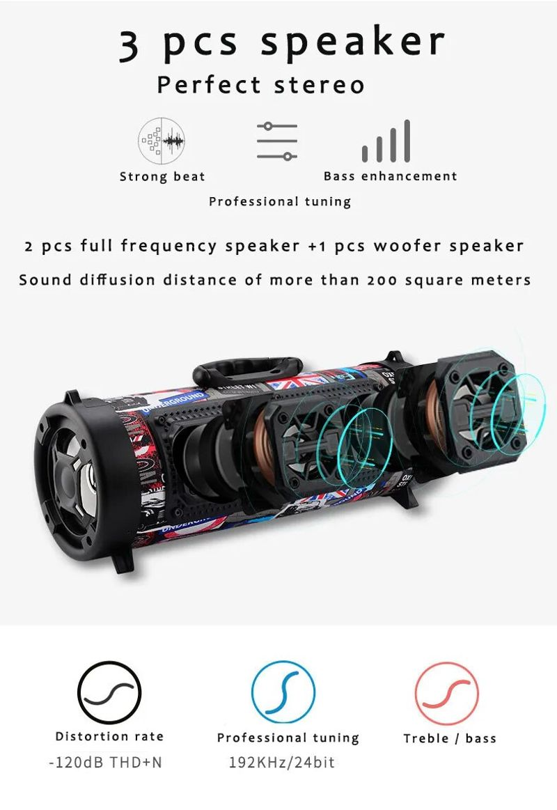 Difuzor puternic Subwoofer Soundbar portabil cu radio FM 20W Suport wireless Mic KTV Boombox caixa de som Bluetooth_voghion.com