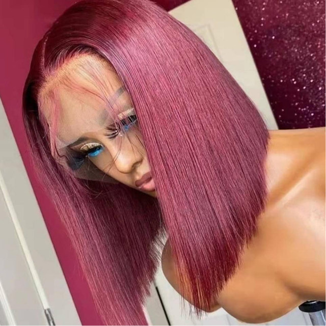 Parrucca anteriore in pizzo bordeaux 99J Parrucche per capelli umani Colorate rosse Evidenziate Marrone dritto Biondo 613 Parrucca frontale in pizzo HD Capelli umani 13x4_voghion.com