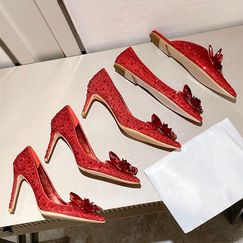 High-End-Custom Kristall Rot Haupt Brautkleid Braut Voller Diamant Cinderella High Heels Stiletto Xiuhe Einzelne Schuhe_voghion.com