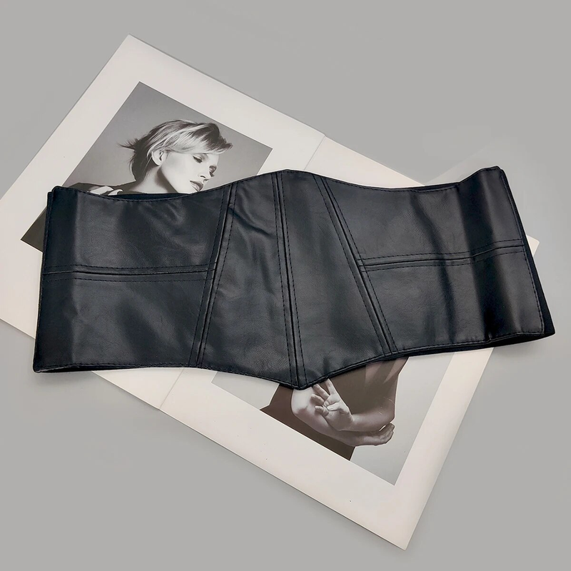 Plus Größe Weiches Leder Breite Y2K Schwarz Elastische Korsett Gürtel Weibliche Stretch Cummerbunds_voghion.com