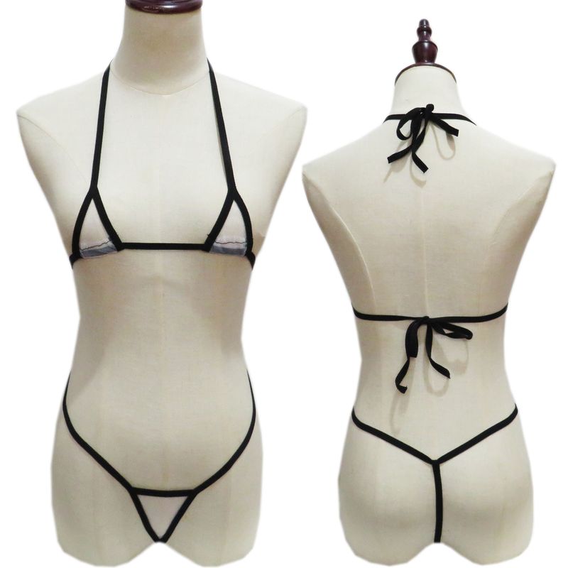Mini maiô feminino íntimo, roupa de banho feminina sexy transparente de três pontas, biquíni de malha_voghion.com