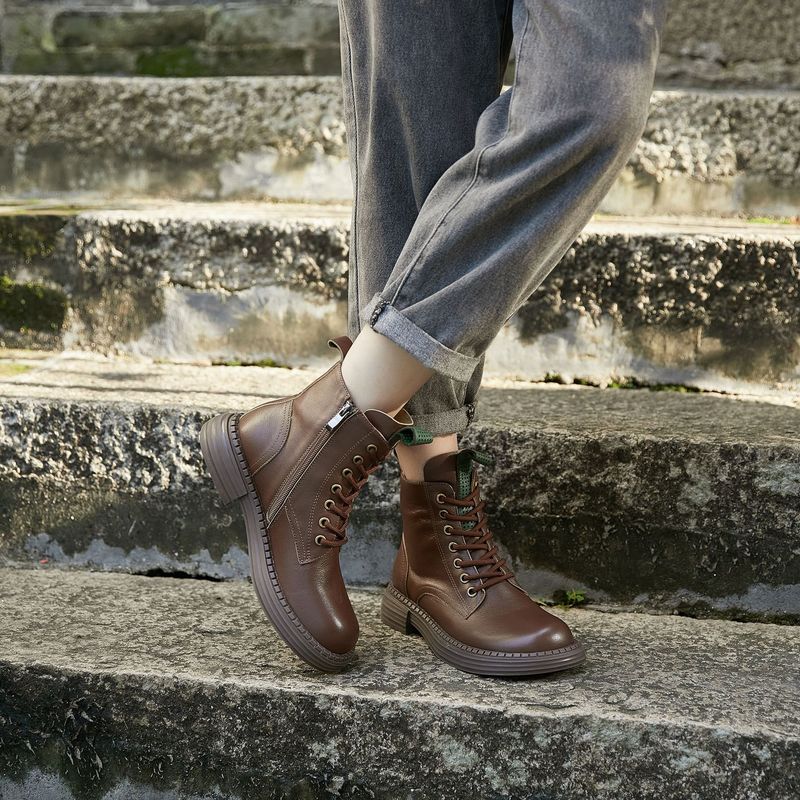 Top Layer Cowhide Martin For Women, Wear-Resistant, Non-Slip, Thick-Soled Work Boots, 2025 Early Spring New Genuine_voghion.com