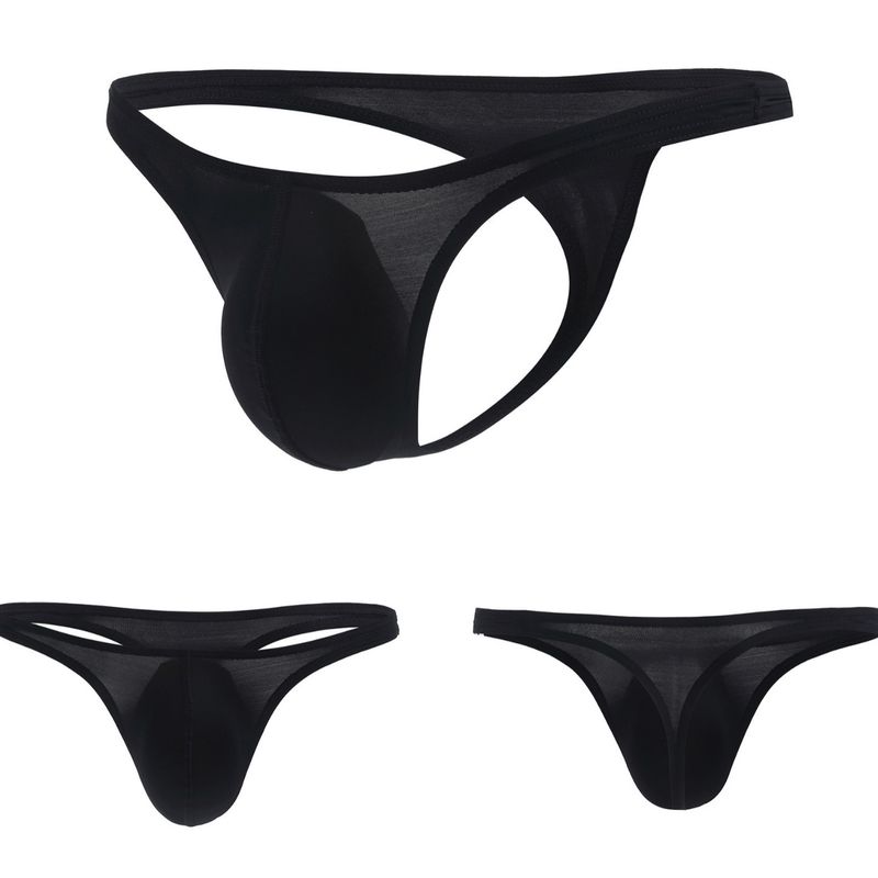 Beauty Teenage Men's Sexy Low Waist Underwear Gay U Convex Ice Silk Thong T Pants C-082_voghion.com