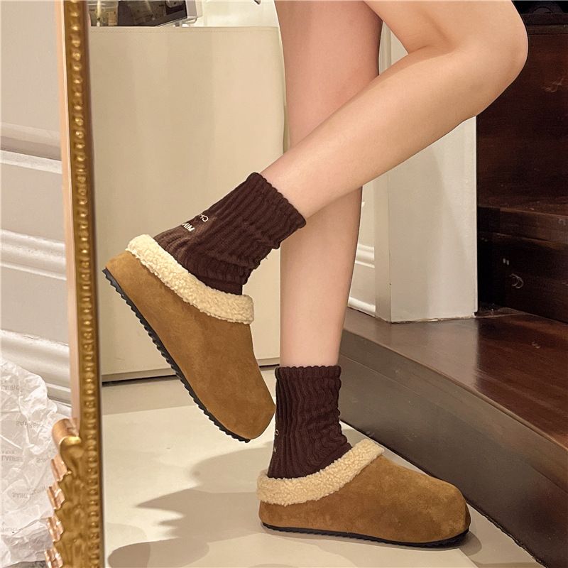 Damenschuhe Birkenstocks mit dicker Sohle für Damen, Winter-Plüsch-Slipper aus Baumwolle, Hausschuhe mit geschlossener Zehenpartie für den Außenbereich, höhenverstärkend_voghion.com