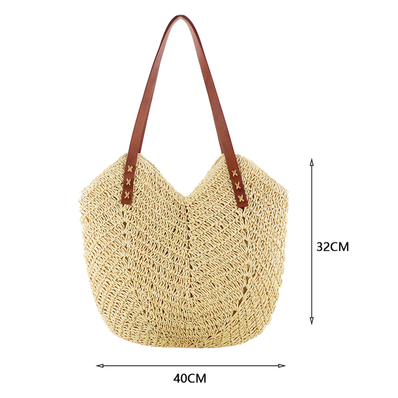 Estate per le donne Borse a tracolla in paglia Borsa da spiaggia all'uncinetto in rafia intrecciata con manico superiore intrecciato in rattan Borse casual 2023_voghion.com