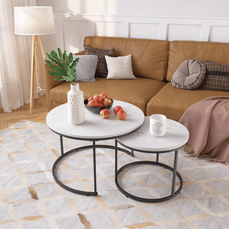 Nesting Coffee Table Set Of 2, 27.6inch Round Coffee Table Industrial Wood Finish With Sturdy Metal Frame, End Table Side Tables For Living Room Bedroom Balcony Yard_voghion.com