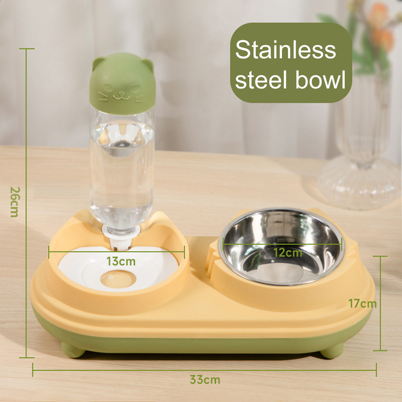 Guangying 1 conjunto moda 3 em 1 tigela de gato tigela dupla automática beber tigela proteção pescoço cão gato beber tigela de alimentação suprimentos para animais de estimação_voghion.com