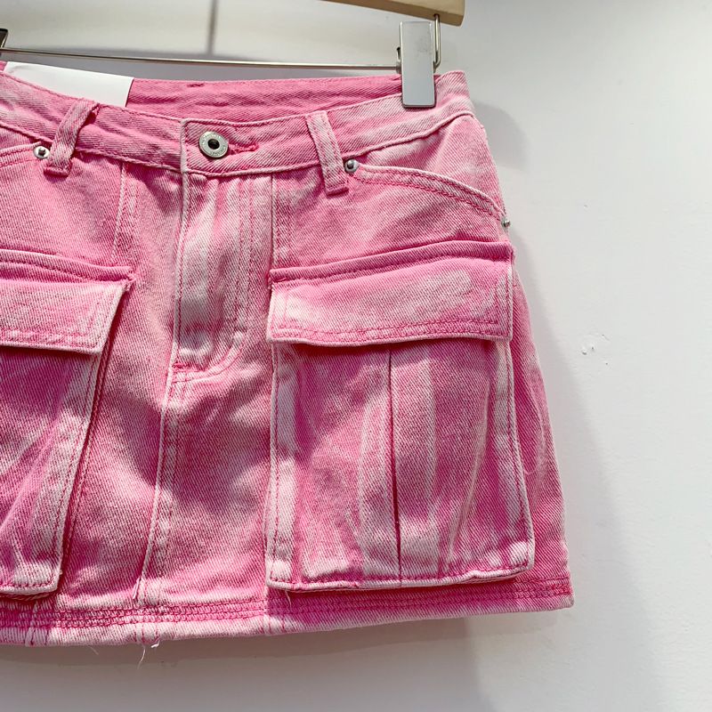 Falda vaquera de trabajo con bolsillo personalizada para mujer, nuevo estilo en rosa primaveral, cintura alta, antiedad, versátil, ajustada a la cadera._voghion.com