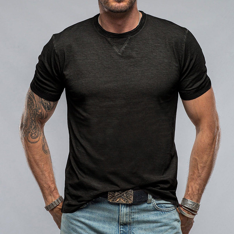 Moška poletna enobarvna majica s kratkimi rokavi in okroglim izrezom iz čistega bombaža_voghion.com