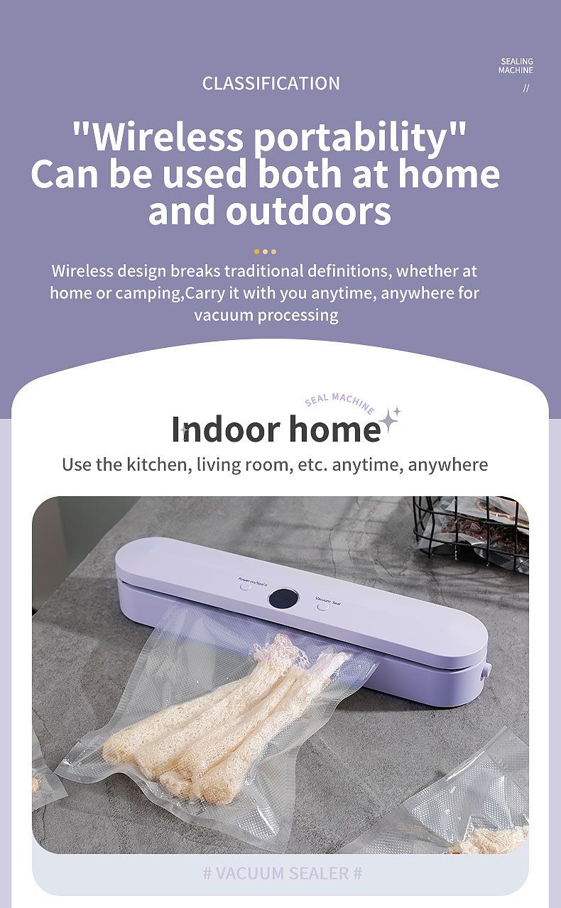 Sigillatrice per alimenti sottovuoto senza fili - Sigillatura e compressione per imballaggio completamente automatico per uso domestico_voghion.com