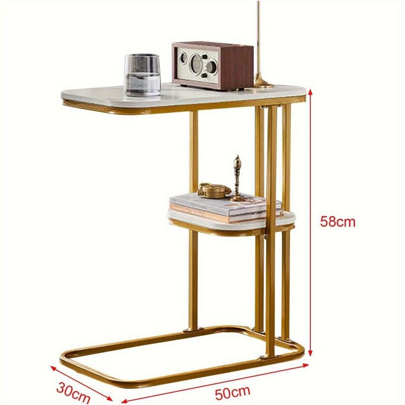 Coffee Table & Bedside Table - C - Shaped Side Table For Sofa And Bed. Features Marble Tabletop And Steel Frame. Narrow Side Table For Bedroom And Living Room, Small Banquet Table (2-tier)_voghion.com