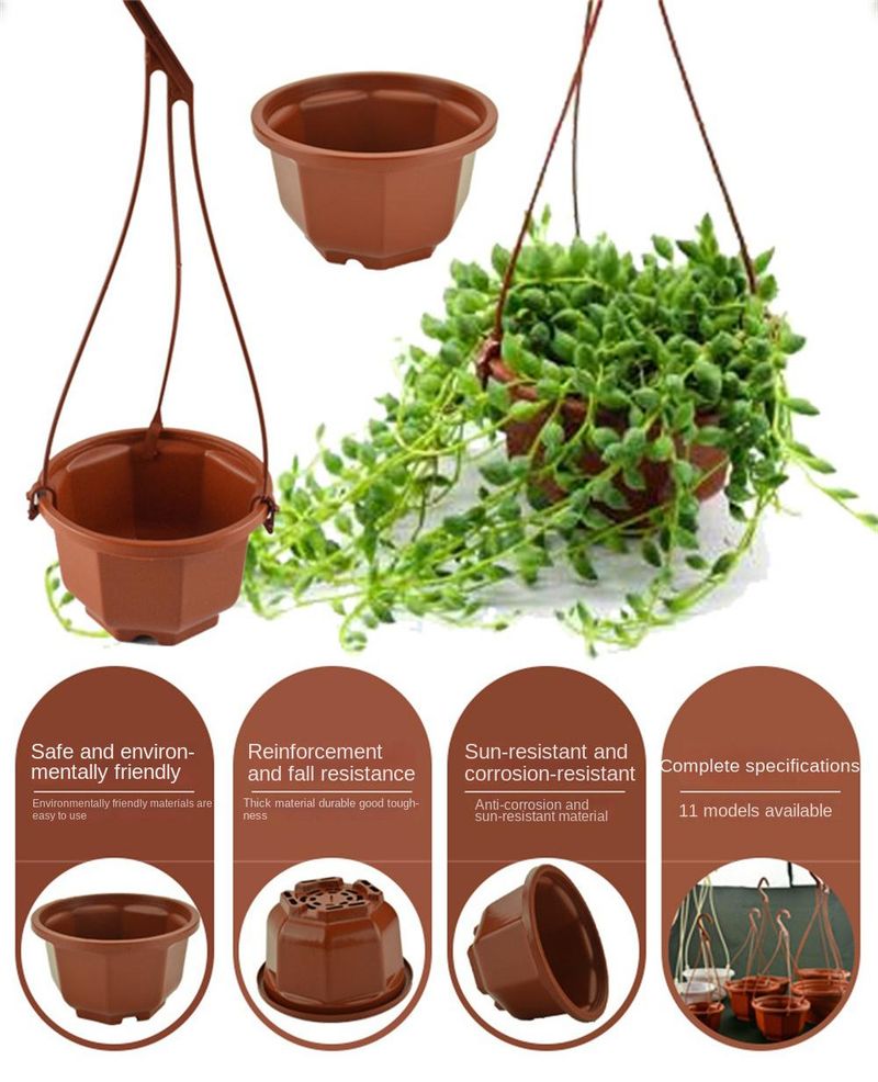 Creative Plastic Planter Octagonal Hanging Basket Flowerpot Garden Plant Flowerpot Indoor And Outdoor Hanging Baskets With Hooks_voghion.com