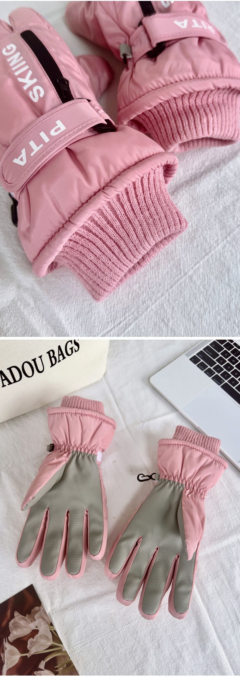 Guanti da sci touchscreen a palmo intero da donna in pile con cerniera spessa, per ciclismo invernale, bici elettrica, antifreddo e antivento_voghion.com