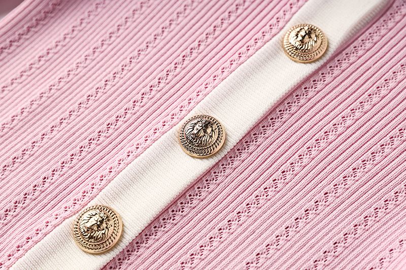 Pink & White Contrast Sleeve Blouse With Stud Buttons & Bodycon Skirt Set - Elegant Office To Cocktail Hour Outfit_voghion.com