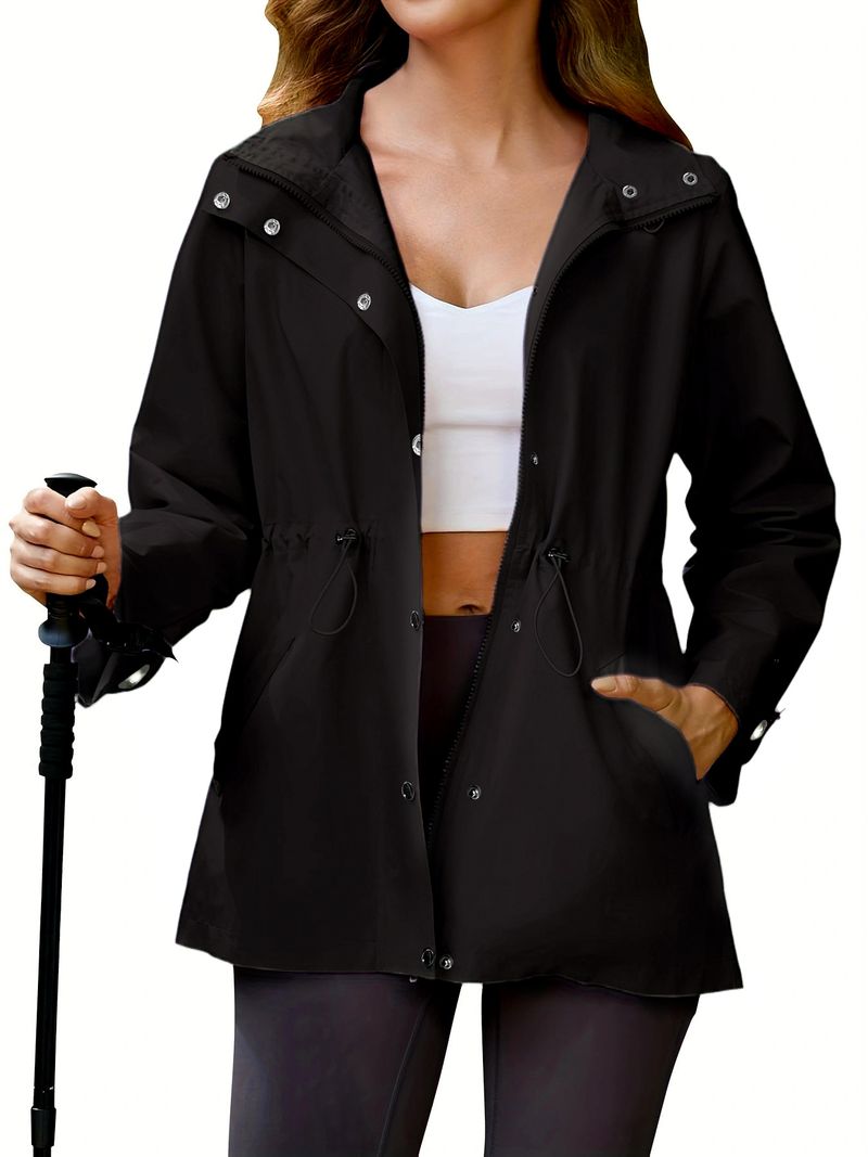 Waterdichte trenchcoat voor dames – Slim fit winddichte regenjas met capuchon voor woon-werkverkeer (S/M/L/XL/XXL, zwart/beige/legergroen/lavendel)_voghion.com