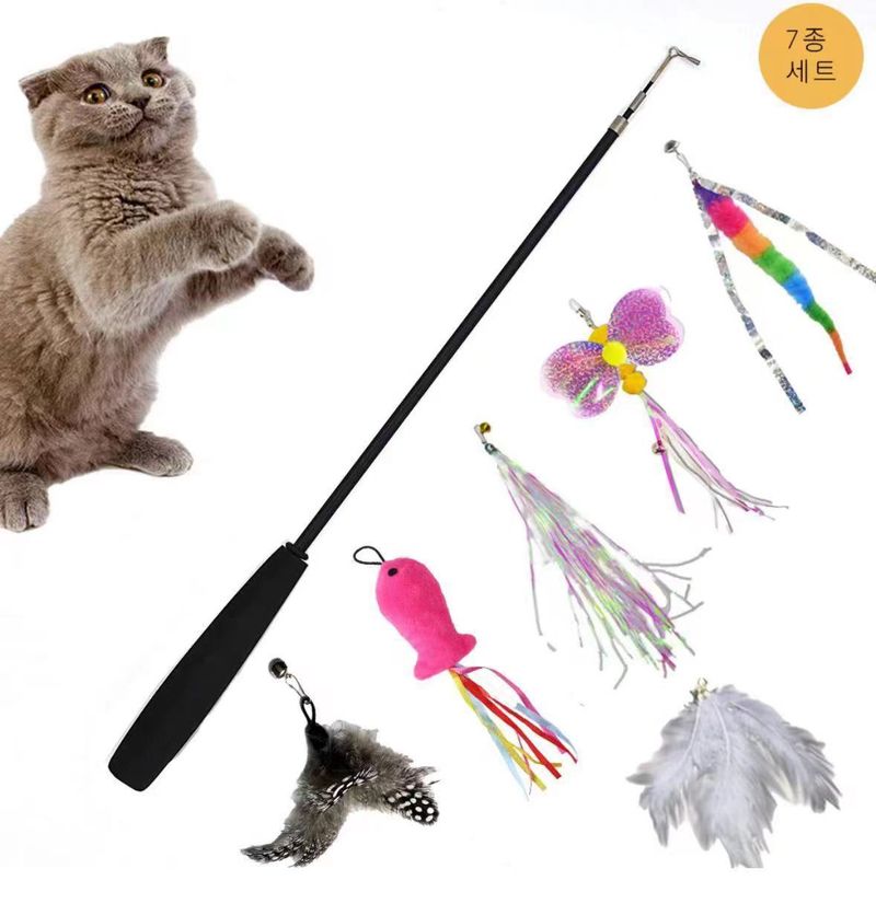 Bacchetta di peluche per gatti con testa di piuma sostituibile e asta estensibile, set di giocattoli da masticare per l'autointrattenimento dei gatti_voghion.com