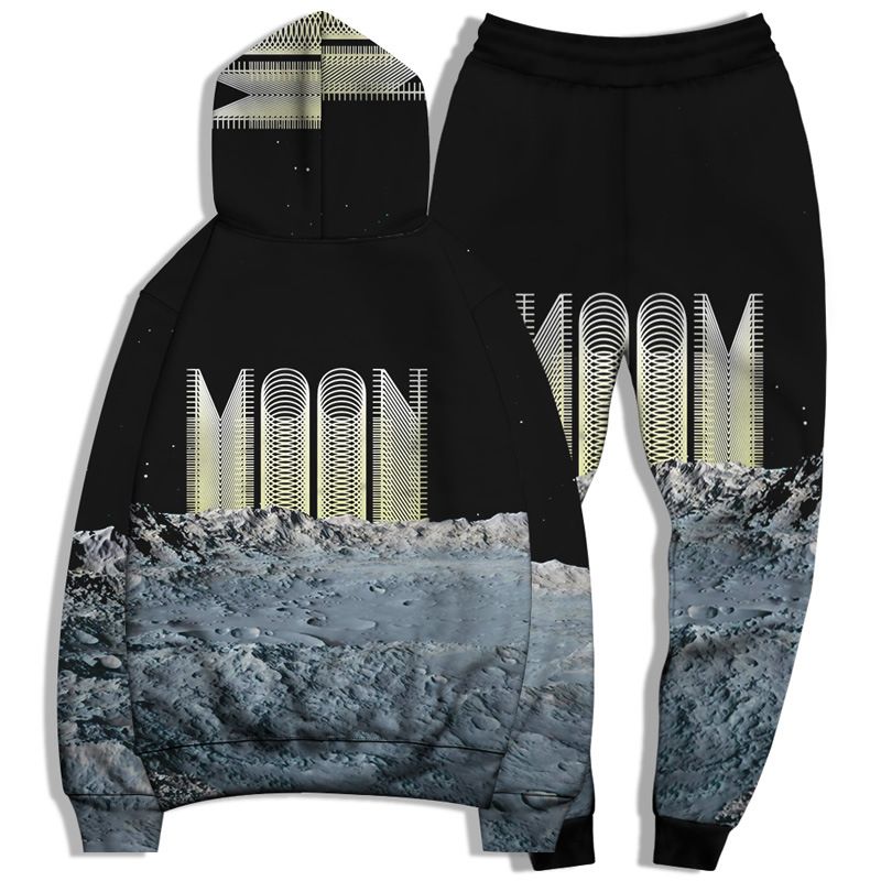 Felpa da uomo con stampa a lettere 3D alla moda, con coulisse, felpa da coppia, set da due pezzi_voghion.com