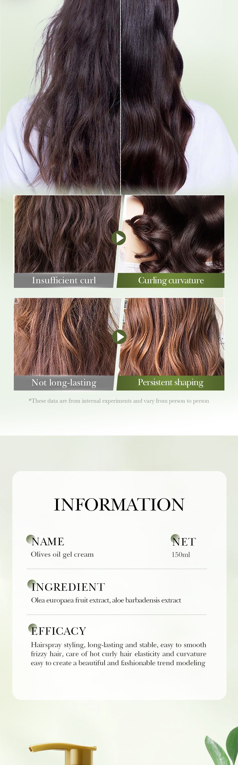 Olivenöl-Gel-Creme, 150 ml, lang anhaltendes Styling, flauschiges Haarwachs, Hautpflegeprodukte_voghion.com
