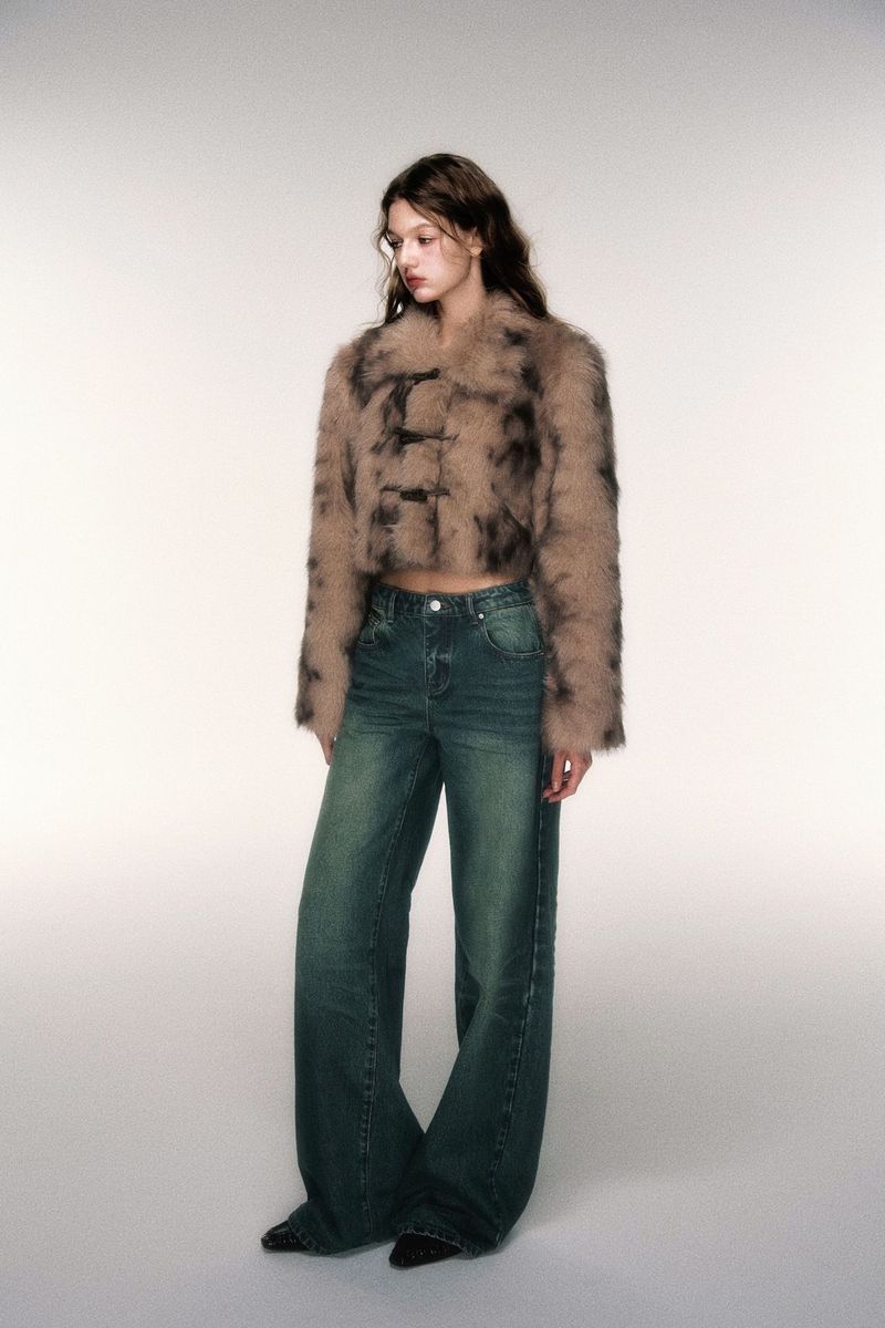 Retro-Chic Kunstpelzjacke mit Hornknöpfen – Kurzer Leopardenmustermantel für Damen_voghion.com