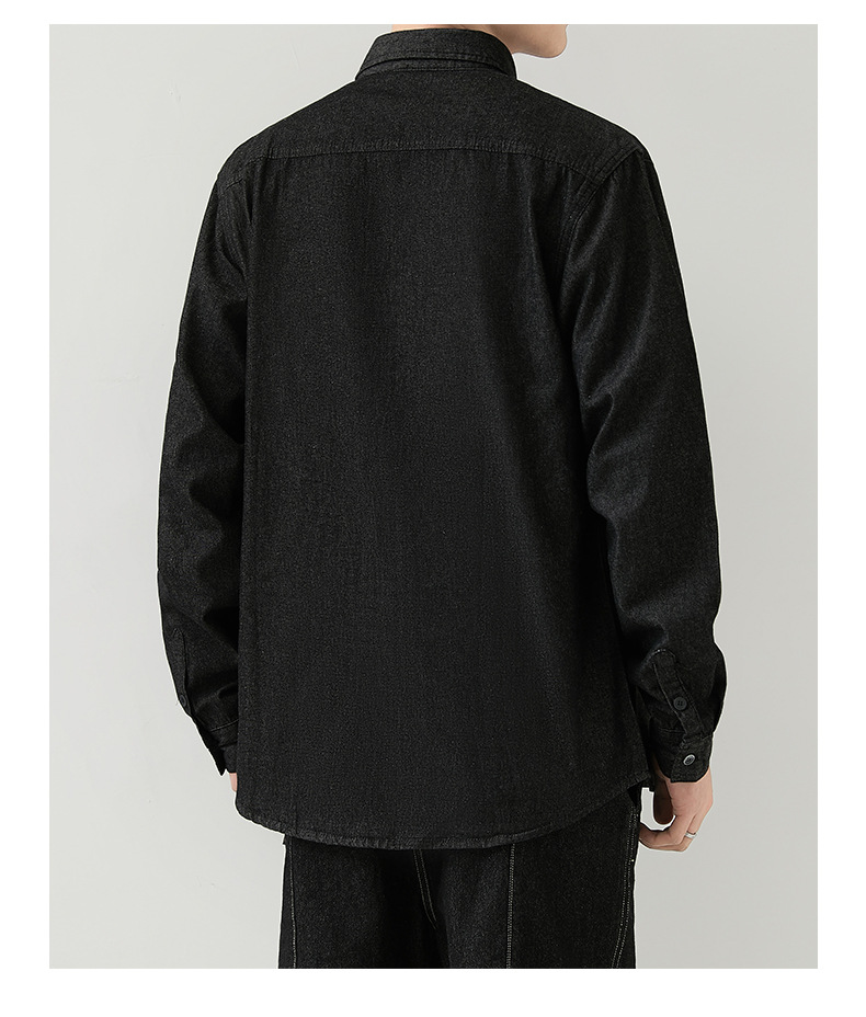 Abbigliamento da uomo, camicia a maniche lunghe in denim sottile da uomo, giacca da lavoro casual da uomo, primavera e autunno, tinta unita_voghion.com
