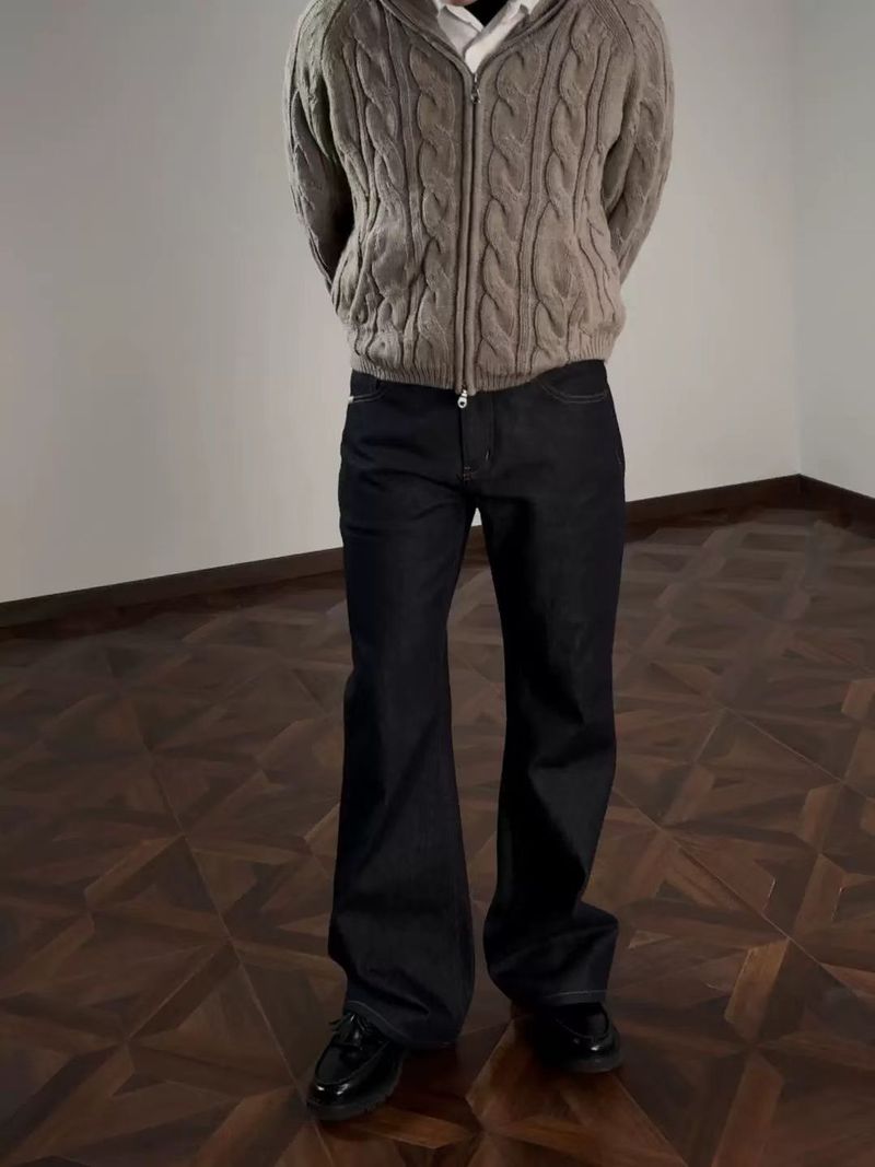 Jeans da uomo slim fit in denim grezzo con dettagli cuciti a mano, 646 leggermente svasati, blu scuro classico_voghion.com