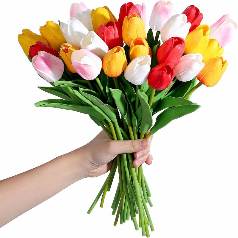 SITUMEIZI Fiori Tulipani Fiori Artificiali in Seta 15 Pezzi Vero Tocco 14" per Bouquet da Sposa Primaverile, Pasqua, Casa, Cucina_voghion.com