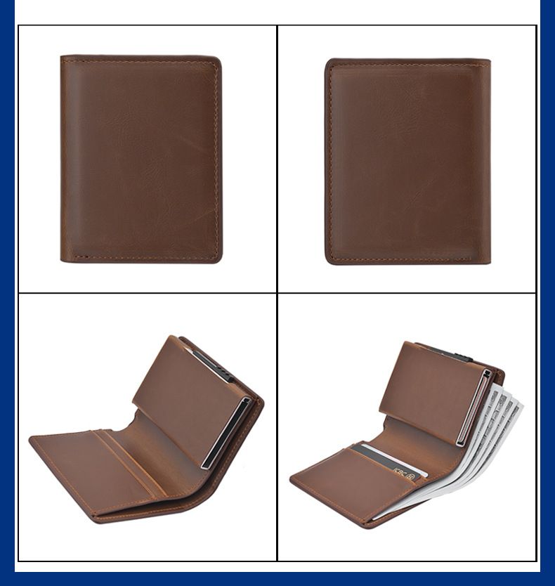 Nova moška kratka denarnica, avtomatsko odpiranje, aluminijasta zlitina, etui za kartice, proti kraji, krtača, protimagnetni etui za kartice_voghion.com