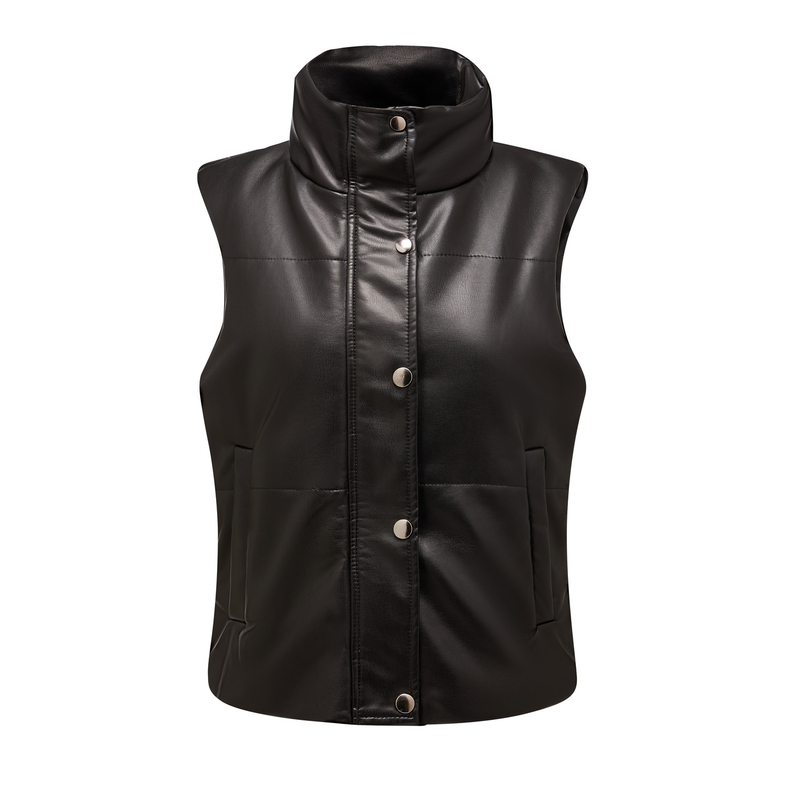 Gilet in pelle da donna per giacca imbottita con cerniera in cotone con clip senza maniche_voghion.com