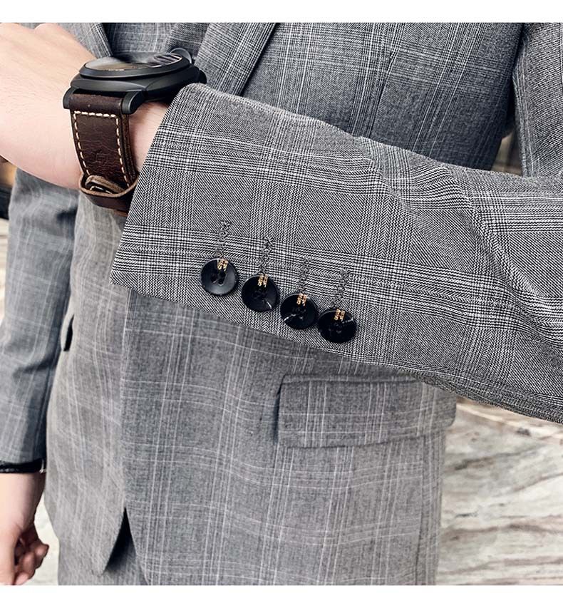 Men's Clothing 2024 fashion new autumn and winter plaid suit men's three-piece suit Korean style British slim fit wedding suit jacket_voghion.com