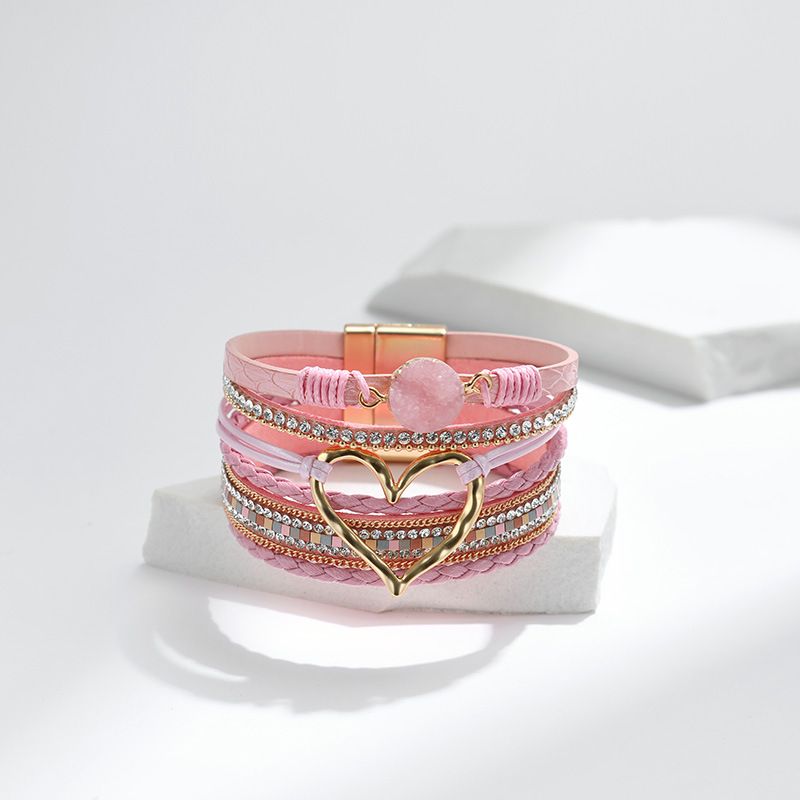 Set di bracciali a strati bohémien - Bracciale rigido regolabile a cuore aperto e catena con perline_voghion.com