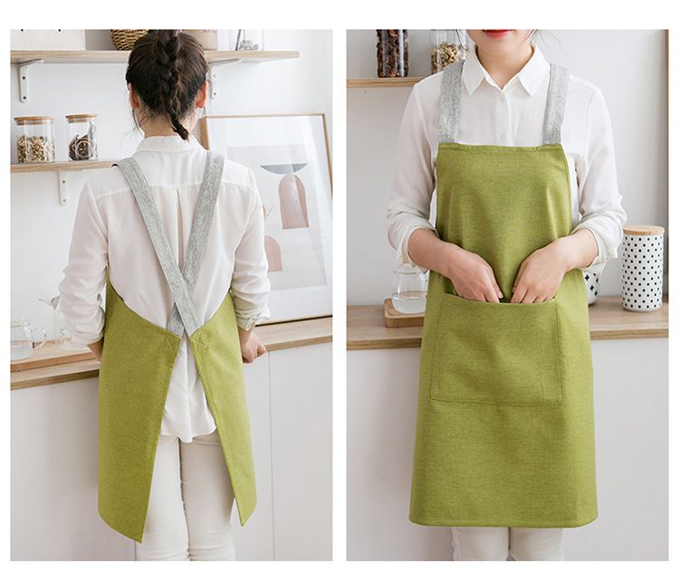 Cross-Back Kitchen Apron With Pockets – Oil-Resistant Polyester, Adjustable (Bright Yellow, Elegant Gray, Soft Blue, Mint Green, Pure White)_voghion.com