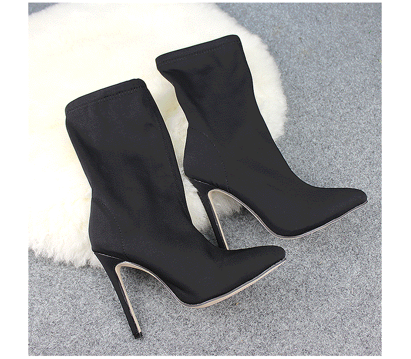 DEleventh European and American cross border women's shoes mid calf boots stretch fabric pointed toe stiletto high heels large size women's boots _voghion.com