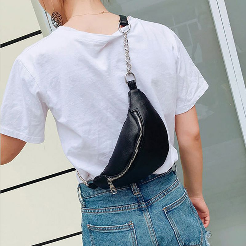 Lihao Chic Lady Borsa a tracolla a tracolla in tinta unita Marsupio sportivo sul petto in vita-Nero_voghion.com