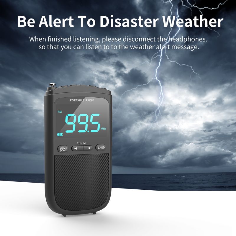 Mini AM/FM Portable Radios Pocket Receiver Stereo Speaker Rechargeable Radio With Alarm Clock For Outdoor Weather_voghion.com