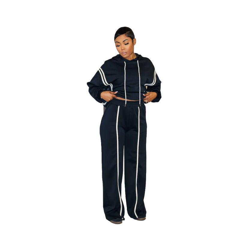 Ensemble deux pièces pour femme, pull irrégulier à capuche, couleur unie, offre spéciale européenne et américaine, automne et hiver_voghion.com