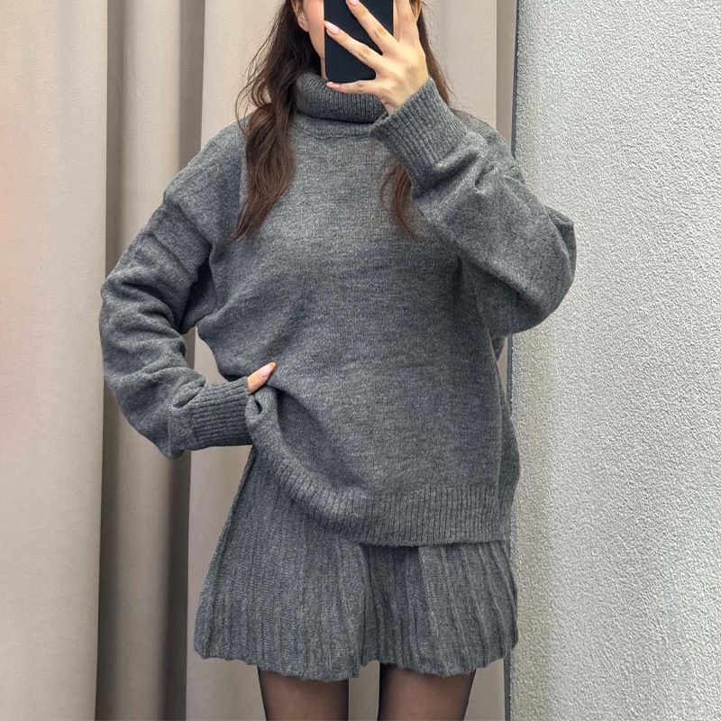 Damenbekleidung Herbst Einfarbig Rundhals Lose Top Einfach Vielseitig Rock Anzug_voghion.com