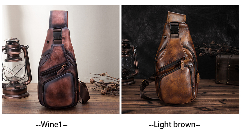 Hommes Original Crazy horse cuir décontracté Triangle bandoulière poitrine sac à bandoulière Design voyage une épaule sac sac à dos mâle_voghion.com