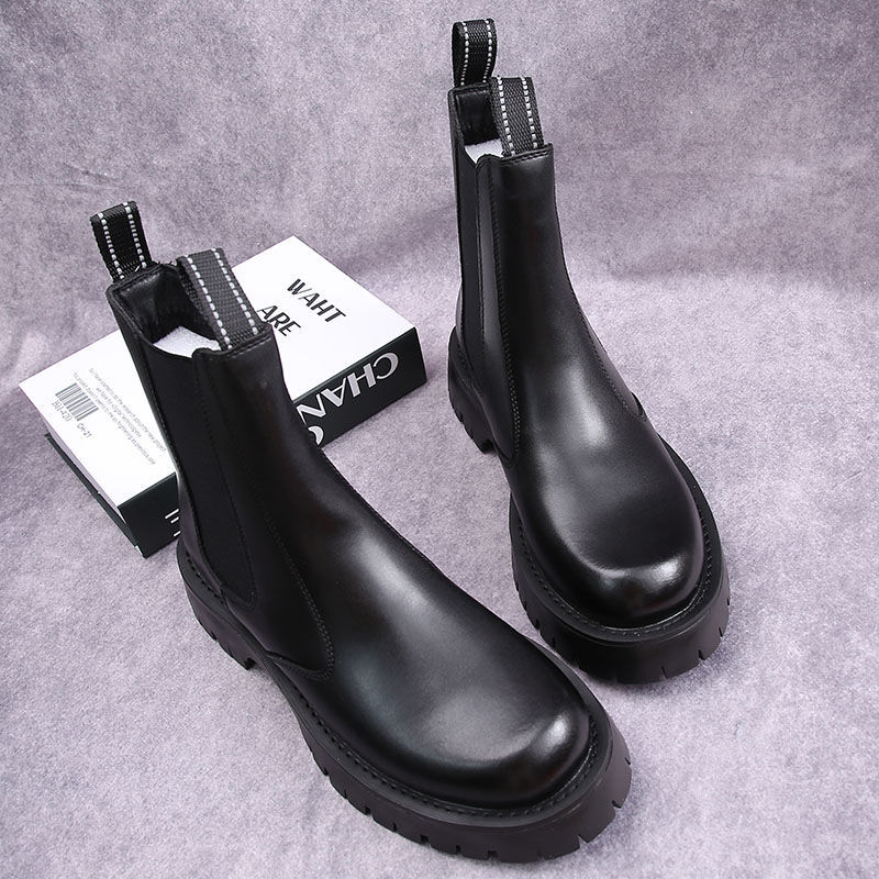 Men's Shoes boots men's Martin boots autumn and winter plus velvet high-top casual leather shoes British versatile thick-soled knight short boots_voghion.com
