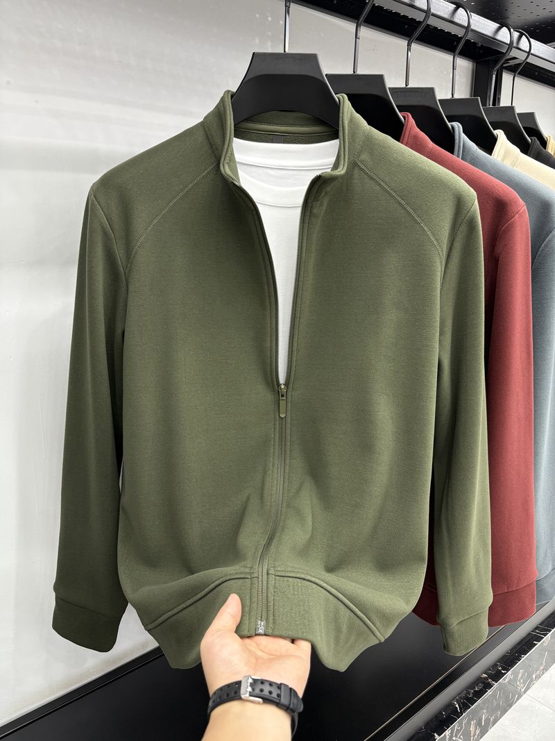 2025 New Integrated Fleece Men's Stand-up Collar Jacket, Autumn And Winter Fleece Fleece Cardigan Jacket Jacket Liner_voghion.com