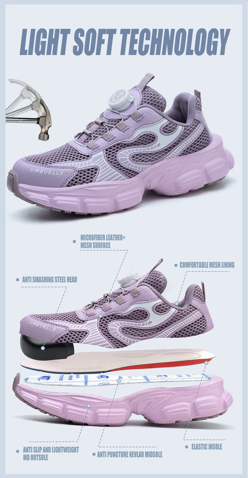 New Women's 4.0 European Standard Kevlar Midsole Safety With Rotating Buttons, Smashing And Anti Stabbing Work Shoes_voghion.com