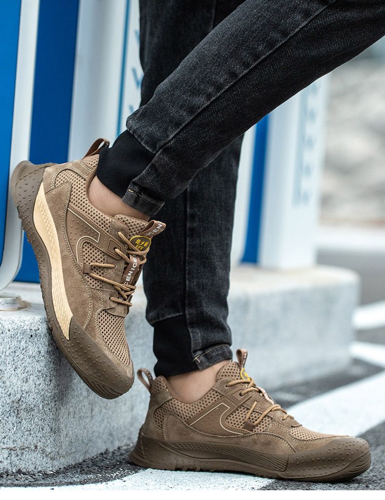 Scarpe antinfortunistiche da uomo con suole in gomma e pelle, traspiranti, leggere, resistenti all'usura, antiurto e antiforatura_voghion.com