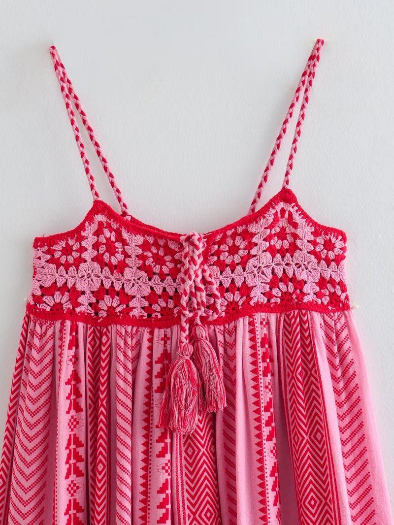 Damenbekleidung Sommer Neue Großhandel Häkeln Gestrickte Gedruckt Kleid Rock Hosenträgerrock_voghion.com