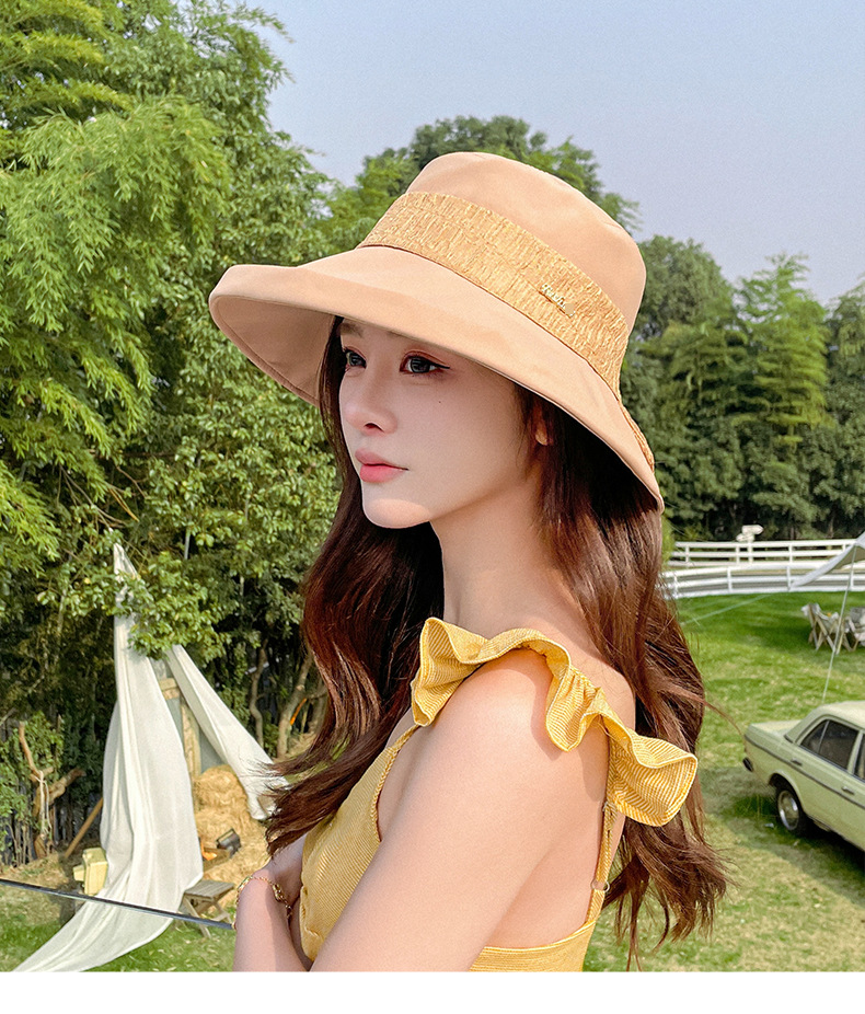 2024 printemps/été nouvelle mode décontracté polyvalent femmes tissu chapeau coréen pêcheur chapeau arc parasol chapeau crème solaire respirant bassin chapeau_voghion.com