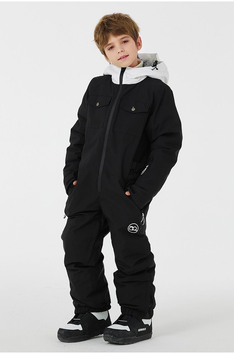 Wasserdichter Kinder-Schneeanzug, Winter-Skianzug für Jungen und Mädchen - Isolierter, warmer Snowboard-Skioverall (Blau/Schwarz/Khaki/Rosa/Orange/Weiß)_voghion.com