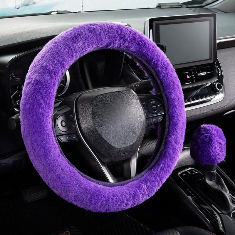Plush Steering Wheel Cover Rabbit Fur Elastic Winter Warm Non Slip Handle Cover Unisex_voghion.com