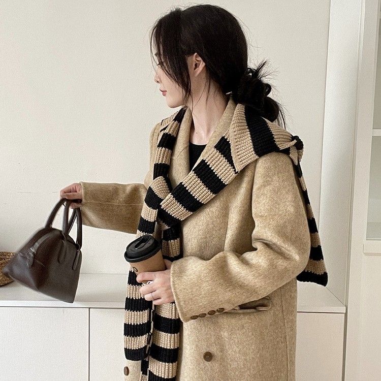 2025 Autumn New Women's Striped Hooded Shawl, High-end Knitted Wool Warm Neck Scarf, Winter Scarf_voghion.com