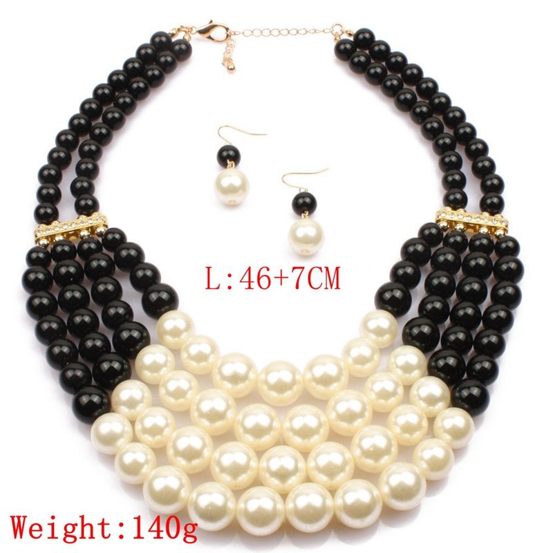 Collar y pendientes cortos de perlas versátiles hechos a mano con múltiples capas_voghion.com