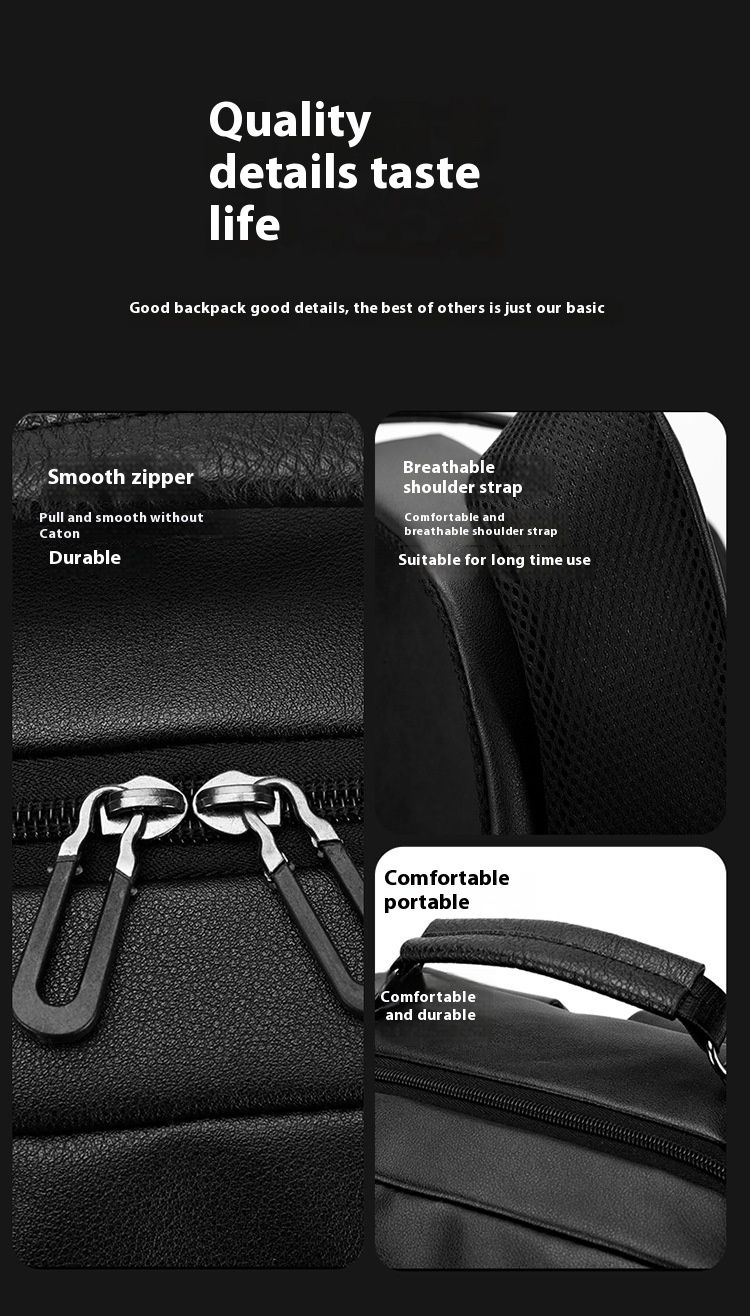 Zaino da lavoro in pelle PU Zaino da uomo impermeabile Zaino per computer semplice multifunzionale alla moda_voghion.com