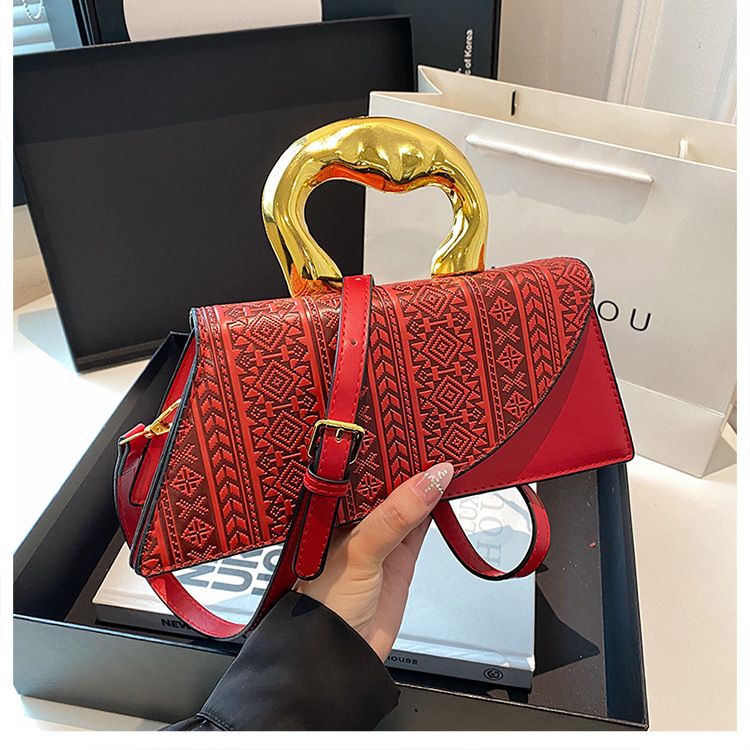French Shell 2024 New Trendy Western style Electroplated Handbag Printed Splicing Bag_voghion.com