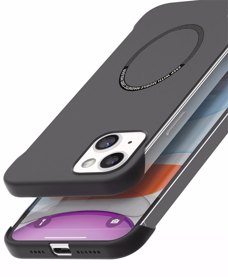 Magnetic Iron Plate Frameless Hard PC Phone Case For Magsafe iPhone 14 15 13 12 11 Pro Mini XR XS Max X 7 8 Plus_voghion.com
